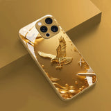 Golden Eagle Pattern Gold Metallic Paint Glass Case For iPhone
