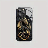 Luxury Golden Dragon Pattern Tempered Glass Case For iPhone