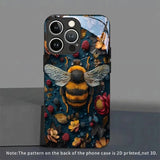 Berries Flowers Bees Pattern Tempered Glass  Case For iPhone