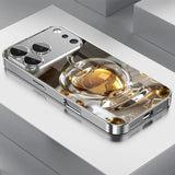 Gleaming Golden For Apple Pattern Tempered Glass Case For iPhone