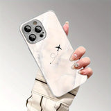 Travel Plane Love Heart Tempered Glass Electroplated Phone Case For iPhone