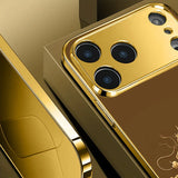 Brown Gold Dragon Pattern Gold Metallic Paint Glass Case For iPhone