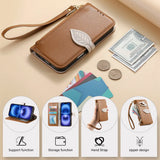 Zipper Leather Wallet Flip Case For for iPhone