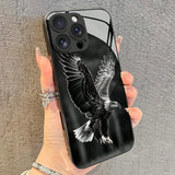 Dark Lion Head Pattern Tempered Glass Phone Case For iPhone