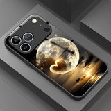 Artistic Love Moon Pattern Tempered Glass Phone Case For iPhone