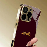 Electroplated Gold Leopard Print Glass Shockproof Phone Case For iPhone