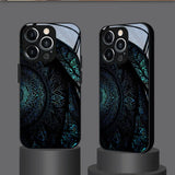 Brilliant Mandala Pattern Tempered Glass Black Phone Case For iPhone