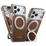 Rotating magnet ring folding stand leather magnetic phone case suitable For iPhone