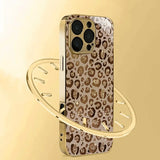 Luxury Leopard Print Gold Metallic Paint Glass Phone Case For iPhone