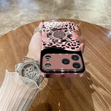 Sparkling Pink Leopard Metallic Tempered Glass Case For iPhone