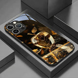 Black Golden Crystal For Apple Pattern Glass Case For iPhone
