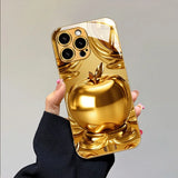 Golden For Apple Pattern Gold Metallic Paint Glass Phone Case For iPhone