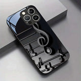 Black Music Symbol Pattern Tempered Glass Black Case For iPhone