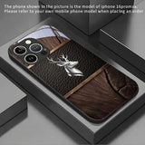 Curved Deer Head Pattern Tempered Glass Black  Case For iPhone