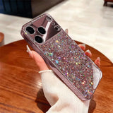 Pink Glitter Pattern Metallic Tempered Glass Phone Case For iPhone