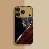 Golden Horse Pattern Gold Metallic Paint Glass Case For iPhone