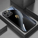 Black Silver Gold Dragon Head Pattern Tempered Glass Case For iPhone
