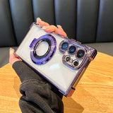 Luxury Magnetic Plating Stand Shockproof Clear Case For Samsung