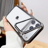 Plating Fold Glass Camera Lens Holder Clear Thin Hard Case for iPhone