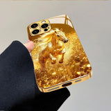 Running Horse Pattern Gold Metallic Paint Glass Case For iPhone