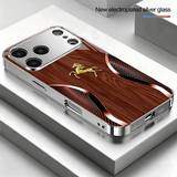 Golden Horse Wood Texture Tempered Glass Case For iPhone