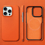 Cowhide Lychee Leather Magnetic Case for iPhone