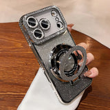 Plating For Magnetic Stand Holder Rhinestones Case For iPhone