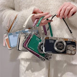 3D Retro Camera Graphic Phone Case PU Leather Strap For iPhone