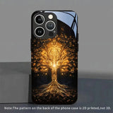 Jinhui Life Tree Pattern Tempered Glass Black Phone Case For iPhone