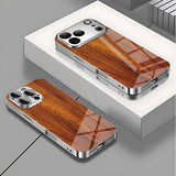 Natural Wood Pattern Electroplated Glass Phone Case For iPhone