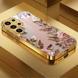 Electroplated glass phone case with gold-foil rose pattern For Samsung