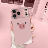 Cute Pink Pig Pattern Metallic Tempered Glass Case For iPhone