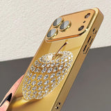 Diamond Gold Apple Pattern Gold Metallic Paint Glass Case For iPhone