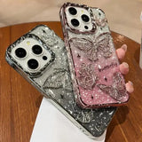 3D Bling Glitter Butterfly Quicksand Gradient Phone Case For iPhone