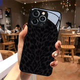 Black Leopard Print Tempered Glass Black Case For iPhone