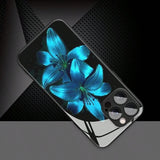Elegant Blue Lily Floral Glass Material Phone Case For iPhone