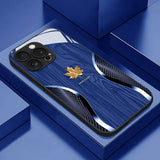 Luxury Maple Leaf Wood Grain Curve Pattern Glass Phone Case For iPhone