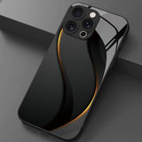 Luxury Wave Line Pattern Tempered Glass Black Case For iPhone