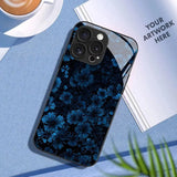 Deep Blue Floral Pattern Tempered Glass Case For iPhone
