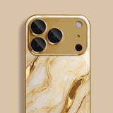 Golden Marble Waves Gold Metallic Paint Tempered Glass Case For iPhone