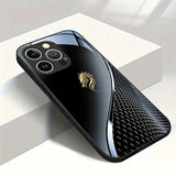 Black Silver Gold Dragon Head Pattern Tempered Glass Case For iPhone
