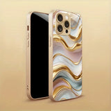 Marble Stone Pattern Gold Paint Tempered Glass Case For iPhone