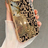 Leopard Butterfly Sphere Print Tempered Glass Case For iPhone