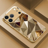 Metal Diamond Texture Pattern Gold Metallic Paint Glass Case For iPhone