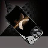 Luxury White Feather Pattern Tempered Glass Case For iPhone