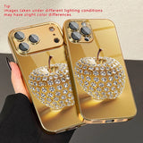 Diamond Gold Apple Pattern Gold Metallic Paint Glass Case For iPhone