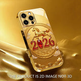 New Year Golden Horse Pattern Gold Metallic Paint Glass Phone Case For iPhone