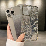 Plating Clear Bling Glitter Gradient Flowers Case For iPhone