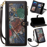 Crossbody Zipper Wallet Card Holder Lanyard Leather Case for Iphone