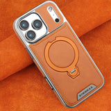 Magnetic Rotat Bracket Luxury Leather Phone Case For iPhone